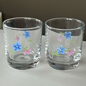 Set/6 Libbey Crisa blown glass juice glasses with hand painted floral